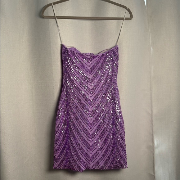 Hello Molly Stars Shining Bright Lavender Purple Sequin Strapless Mini Dress XS - Picture 7 of 14